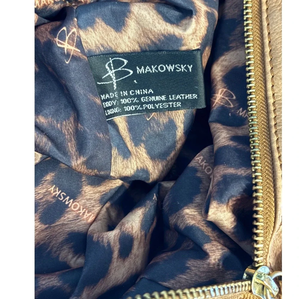 B MAKOWSKY Tan Leather Handbag Satchel Bag Double Handle Boho‎ Slouch Gold Camel